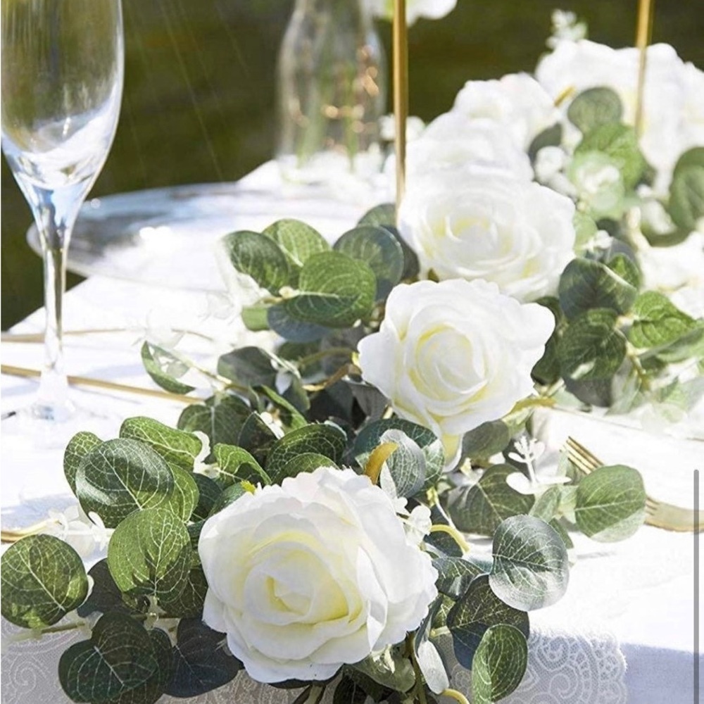 White Rose Eucalyptus Leaves Vine Wedding Arch Table Garland Greenery 6 Feet